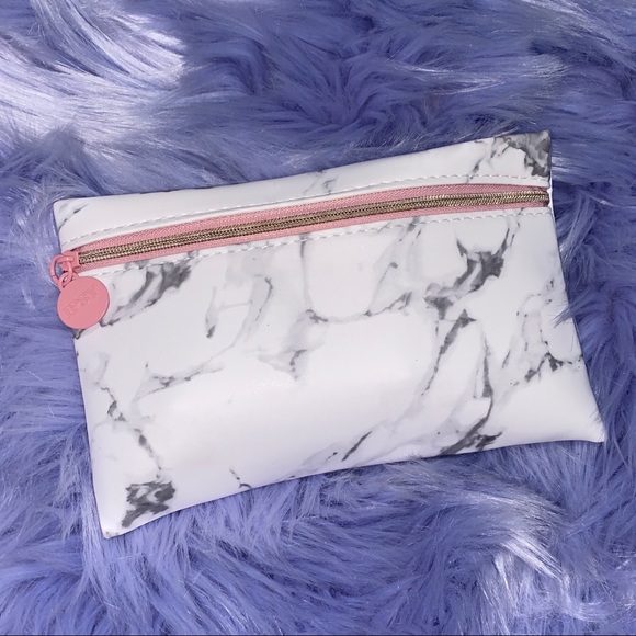 Handbags - Blush Pink Sleek White Marble Makeup Bag